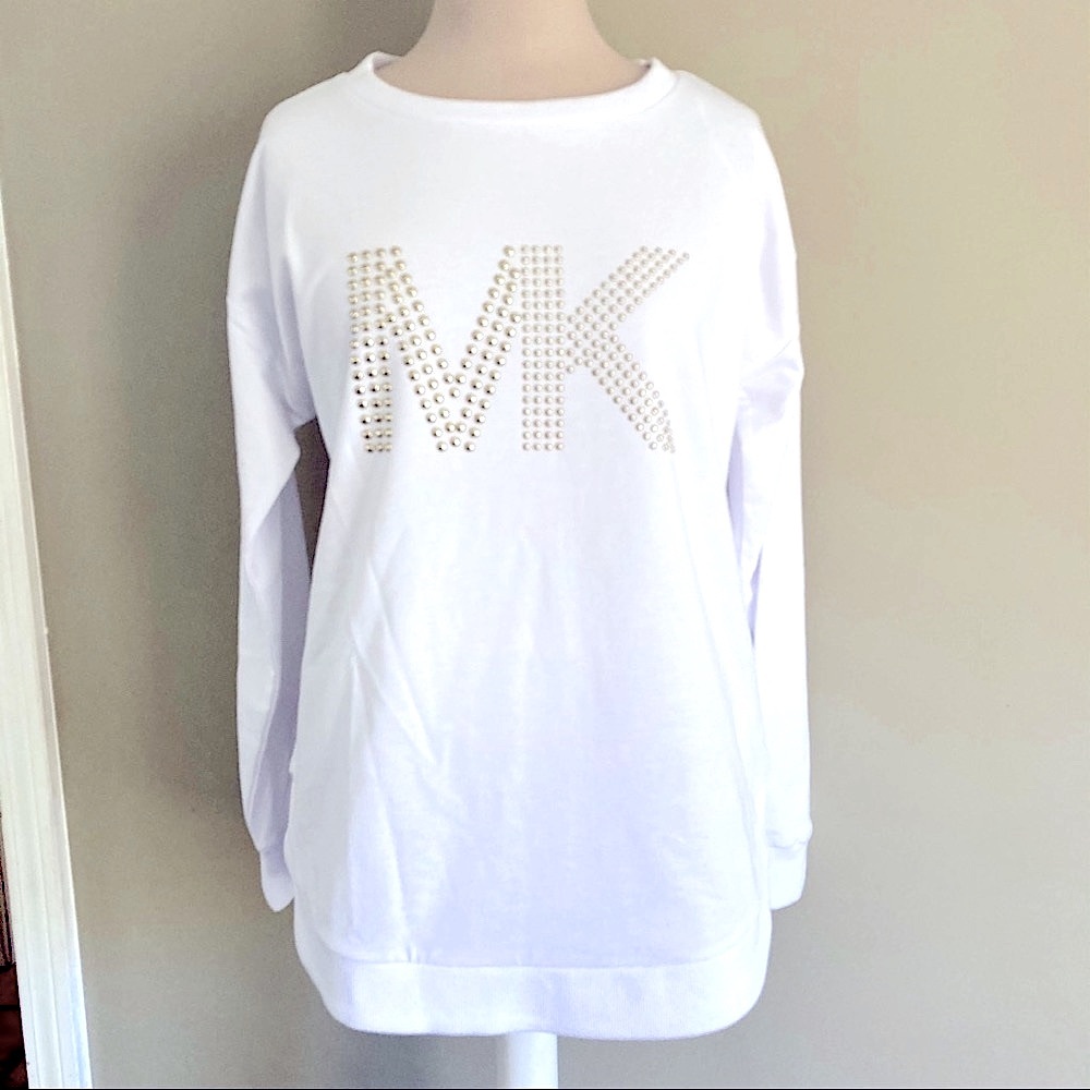 NWT | Michael Kors | Extra Long white sweatshirt w/gold Studs